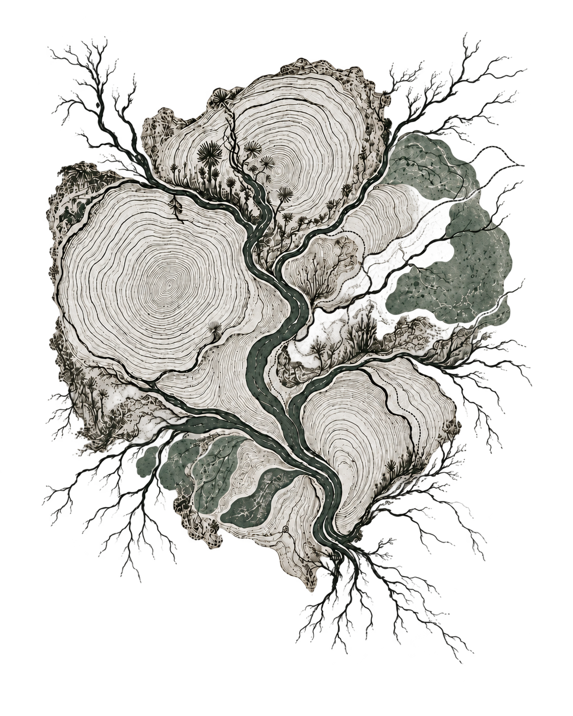 Cartografía orgánica: cauces, raíces y anillos de crecimiento